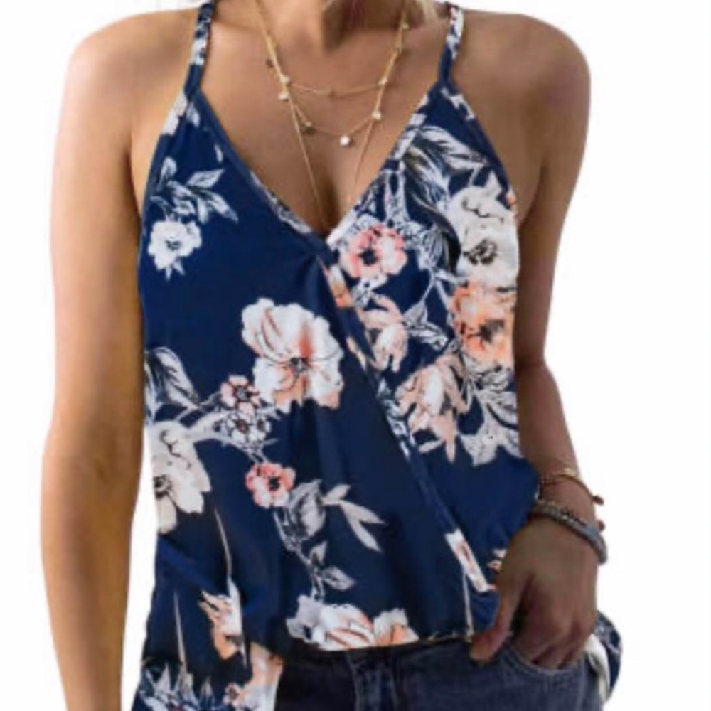 -(NEW) DARK BLUE TROPICAL TANK TOP